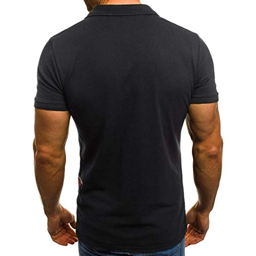 BHYDRY Camiseta Hombre Personalidad de la Moda de los Hombres Casual Slim Manga Corta Bolsillos Camiseta Top Blusa(Negro,XX-Large)