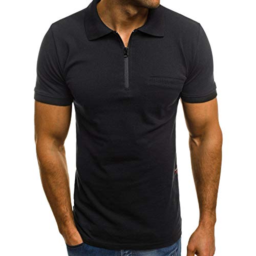 BHYDRY Camiseta Hombre Personalidad de la Moda de los Hombres Casual Slim Manga Corta Bolsillos Camiseta Top Blusa(Negro,XX-Large)