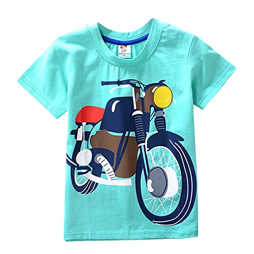 BHYDRY NiñIto Niños Bebé Chico Chica De Ropa De Manga Corta De La Motocicleta Impresión De La Historieta Camiseta De Las Tapas De La Blusa(Verde,160)