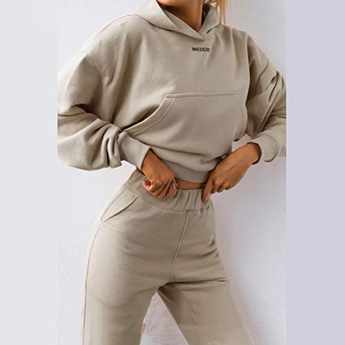 BIBOKAOKE Conjunto de ropa de mujer de manga larga, camiseta de corte ajustado, pantalones de fitness, sudadera con capucha, monocolor, traje de fitness, chándal para gimnasio, entrenamiento, yoga