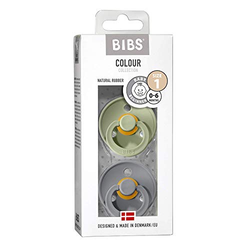 BIBS - 2 chupetes de colores, caucho natural, chupete danés con forma de cereza, salvia/nube, tamaño 1 (0-6 meses) BIBS - 2 chupetes de colores, caucho natural, chupete danés con forma de cereza, salvia/nube, tamaño 1 (0-6 meses)