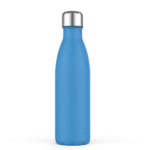 BICASLOVE Botella de Agua de Acero Inoxidable,Diseño de Pared Doble,Boca Estándar,para Correr,Gimnasio,Yoga,Ciclismo (Mar Azul, 500ml)