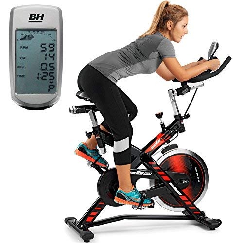 Bicicleta ciclo indoor BH Fitness SB 2.7 H9174F, volante inercia de 22 kg, transmision por correa y monitor LCD