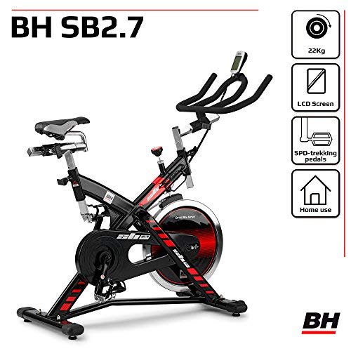 Bicicleta ciclo indoor BH Fitness SB 2.7 H9174F, volante inercia de 22 kg, transmision por correa y monitor LCD