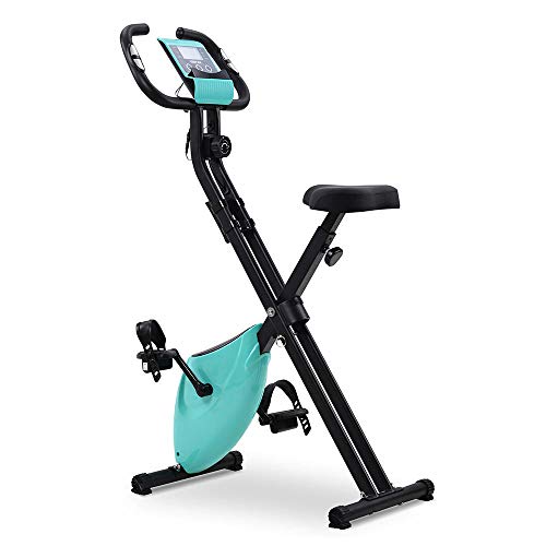 Bicicleta Estática Plegable Ajustable con Sillin Bicicleta Fitness Pantalla LCD, Bicicleta de Ejercicios Aeróbicos Sport para Interiores Entrenamiento Ejercicios Cardiovasculares [EU Stock]