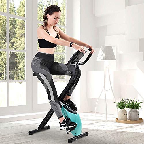 Bicicleta Estática Plegable Ajustable con Sillin Bicicleta Fitness Pantalla LCD, Bicicleta de Ejercicios Aeróbicos Sport para Interiores Entrenamiento Ejercicios Cardiovasculares [EU Stock]