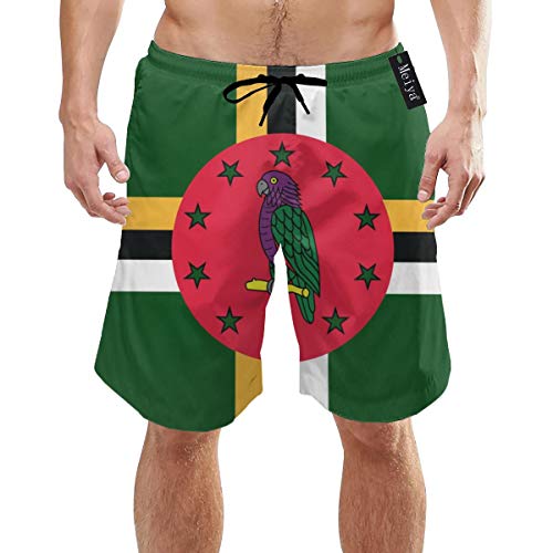 Bidetu Dominica Flag Mens Swim Trunks Summer 3D Print Graphic Casual Athletic Pantalones Cortos de natación XL