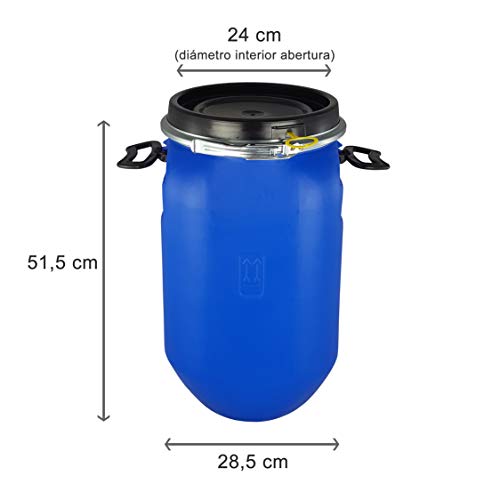 Bidón 30 Litros Cierre Ballesta Hermético de Plástico con Asas, para productos químicos y uso alimentario, estanco, Homologado ADR. (2 Unidades) Bidón 30 Litros Cierre Ballesta Hermético de Plástico con Asas, para productos químicos y uso alimentario, estanco, Homologado ADR. (2 Unidades)
