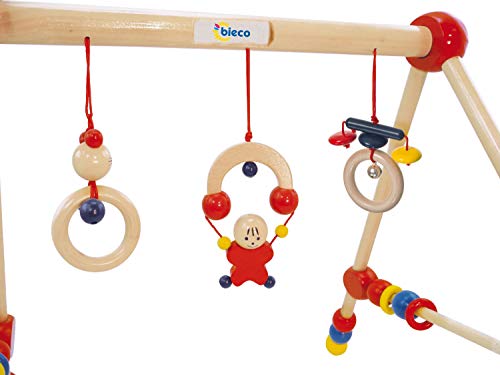 Bieco 4002314 - Gimnasio de madera para bebés (altura regulable), color rojo