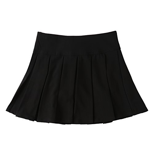 Bienzoe Niña Elástico Plisado Teflon Uniforme Escolar Danza Falda Negro 10
