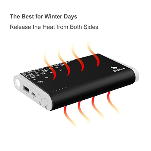 BigBlue 10000mAh Calentadores de Mano USB Recargable, Hand Warmer Portátil con Batería Externa y Luz LED de Emergencia Rojo (Versión de Navidad, Negro)