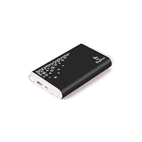 BigBlue 10000mAh Calentadores de Mano USB Recargable, Hand Warmer Portátil con Batería Externa y Luz LED de Emergencia Rojo (Versión de Navidad, Negro)