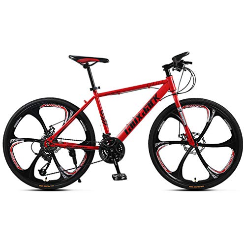 Bike Bicicleta para Hombre 26 Pulgadas Bike Bicicleta De Una Velocidad con Frenos De Posavasos Y Neumáticos Anchos con Suspensión,Rojo,M