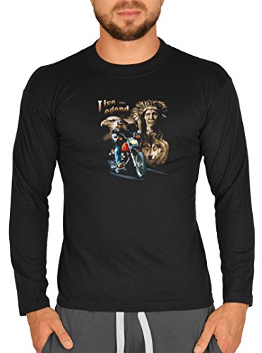 Biker Camisa – Live The Legend – Biker and Indian – Camiseta de manga larga para verdadera Kerle Negro negro