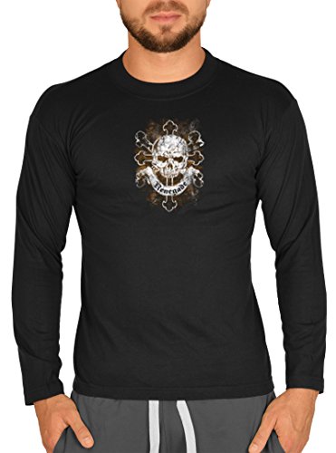 Biker Camisa – Renegade – Skull with Cross – Camiseta de manga larga para verdadera Kerle negro 3XL
