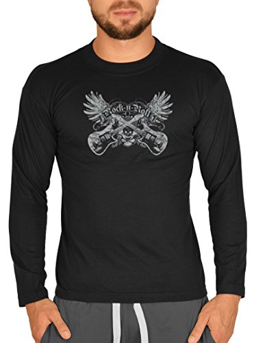 Biker Camisa – Rock n Roll Guitar – Camiseta de manga larga para verdadera Kerle Negro negro