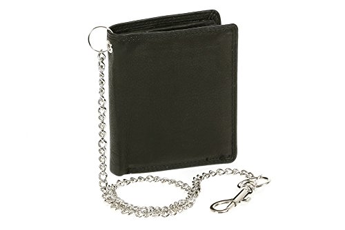 Biker Cartera pequeña con la Cadena y con el Cierre para señores Monedero para señoras LEAS, Piel auténtica, Negro - ''LEAS Chain-Series''