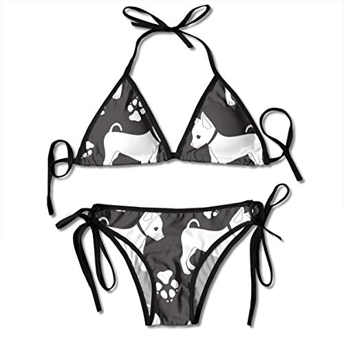 Bikini para Mujer con Vendaje Toy Terrier Ruso Perros Patrón Halter Trajes de Baño Traje de Baño de Dos Piezas