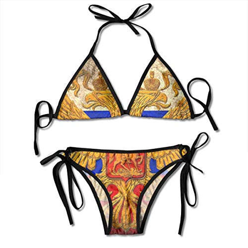 Bikini para Mujer con Vendaje Trajes de Baño de Halter con Bandera Rusa Traje de Baño de Dos Piezas