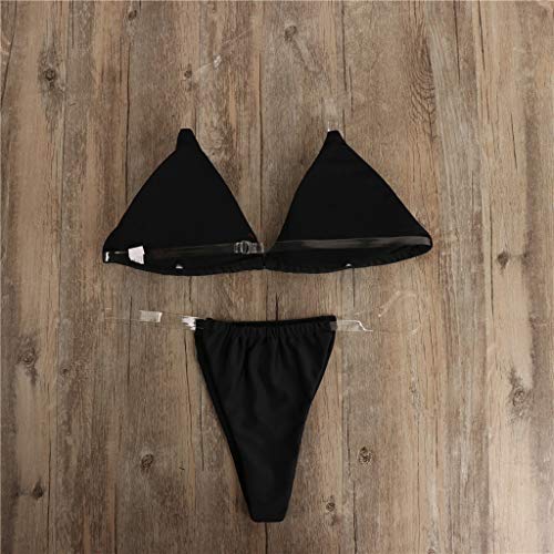 Bikinis Mujer 2019 Brasileños SHOBDW Color Sólido Conjunto de Bikini Push Up Traje de Baño Mujer Dos Piezass Tanga Mujer Vendaje Acolchado Bra Bandeau Bañadores de Mujer Sexy(Negro,M)