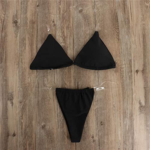 Bikinis Mujer 2019 Brasileños SHOBDW Color Sólido Conjunto de Bikini Push Up Traje de Baño Mujer Dos Piezass Tanga Mujer Vendaje Acolchado Bra Bandeau Bañadores de Mujer Sexy(Negro,M)