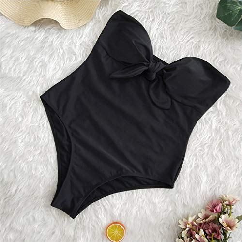 Bikinis Mujer 2019 SHOBDW Traje de Baño Mujer Una Pieza Vintage Bañadores de Mujer Sin Tirantes Push Up Bikinis Monokini Solid Arco Vendaje Bañador Espalda Descubierta(Negro,S)