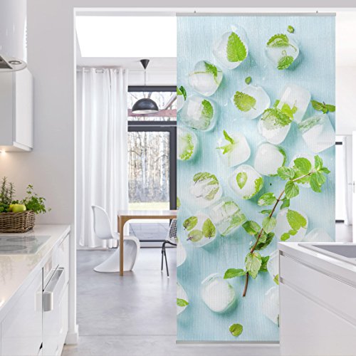 Bilderwelten Panel japones - Ice Cubes with Mint Leaves 250x120cm Paneles japoneses separadores de ambientes Cortina Paneles japoneses Cortina Cortinas Soporte: 250 x 120cm Incl. Soporte Transparente