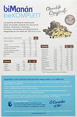 biManán - beKOMPLETT - Placer Equilibrado - Barritas Chocolate Crujiente - 8uds 280 gr