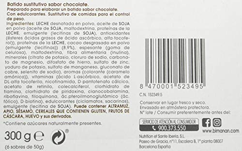 biManán - beSLIM - Sustitutivos para Adelgazar - Batido Chocolate - 6uds 300 gr