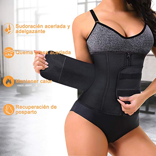 Bingrong Cintura Faja Deportiva Entrenador de Cintura Cremallera Neopreno Mujer Reductora Adelgazante Mujer de Firness Faja de Sauna para Adelgazar Cinturón de Sudoración