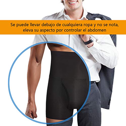 Bingrong Fajas Pantalones Braga Moldeadora Abdomen Hombre Boxers Calzoncillos Moldeador Orificio Fitness Ropa Interior Negra Elástico Shapewear for Men Faja Reductora Adelgazante (Negro, Large)