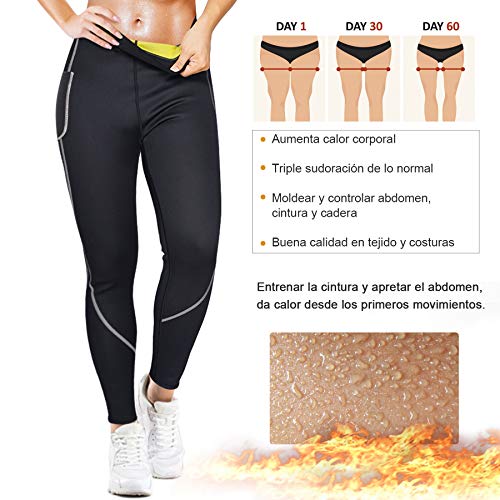 Bingrong Mallas Pantalones Deportivos Leggings Mujer Deporte Pantalones Adelgazantes Mujer con Bolsillos Pantalon Running Neopreno Fitness Sauna Sudoracion Ropa Quema Grasa Mujer (Negro, X-Large)