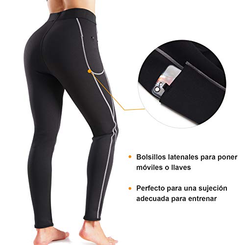 Bingrong Mallas Pantalones Deportivos Leggings Mujer Deporte Pantalones Adelgazantes Mujer con Bolsillos Pantalon Running Neopreno Fitness Sauna Sudoracion Ropa Quema Grasa Mujer (Negro, X-Large)