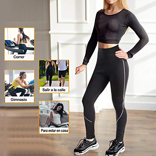 Bingrong Mallas Pantalones Deportivos Leggings Mujer Deporte Pantalones Adelgazantes Mujer con Bolsillos Pantalon Running Neopreno Fitness Sauna Sudoracion Ropa Quema Grasa Mujer (Negro, Medium)