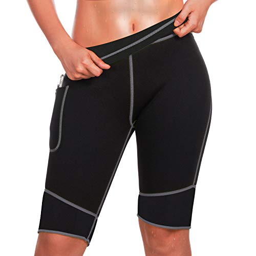 Bingrong Pantalones para Adelgazar Mujer Pantalón de Sudoración Adelgazar Pantalones Cortos de Neopreno térmicos para Ejercicio para Pérdida de Peso Deportivo (Negro, X-Large)