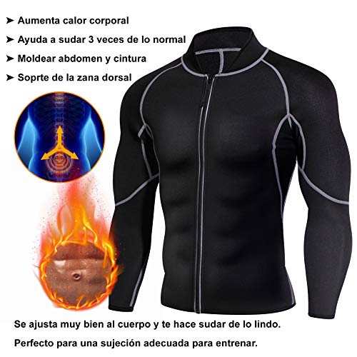 Bingrong Sudoracion Hombre con Cremallera Faja Sauna Deportiva Camiseta Compresion Mangas Largas Trajes para Fitness Sudoración Fajas Hombre Reductora Adelgazante Neopreno Deporte (Negro, Medium)