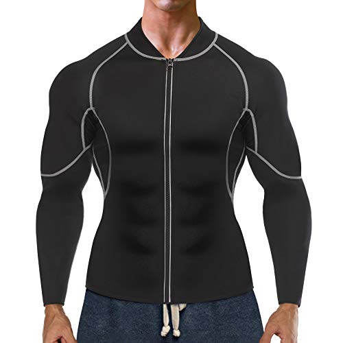 Bingrong Sudoracion Hombre con Cremallera Faja Sauna Deportiva Camiseta Compresion Mangas Largas Trajes para Fitness Sudoración Fajas Hombre Reductora Adelgazante Neopreno Deporte (Negro, Medium)