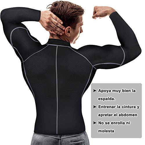 Bingrong Sudoracion Hombre con Cremallera Faja Sauna Deportiva Camiseta Compresion Mangas Largas Trajes para Fitness Sudoración Fajas Hombre Reductora Adelgazante Neopreno Deporte (Negro, Medium)