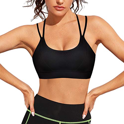 Bingrong Sujetador Deportivo de Entrenamiento Mujer Alto Impacto Yoga Fitness Running Camisetas sin Mangas Sin Costuras Acos Ropa Interior Almohadillas Extraíbles Bra Deporte Push Up (Negro, Medium)