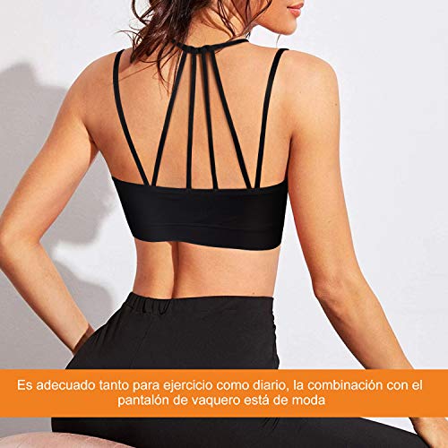 Bingrong Sujetador Deportivo de Entrenamiento Mujer Alto Impacto Yoga Fitness Running Camisetas sin Mangas Sin Costuras Acos Ropa Interior Almohadillas Extraíbles Bra Deporte Push Up (Negro, Medium)