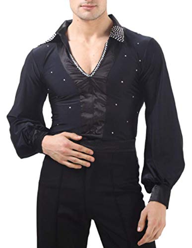 BININBOX Camisa Baile Latino Hombre Ropa Escénica Camisa De Baile Latino Tango Rumba Samba Camisa De Danza Moderna Traje Baile de Salón (Negro, EU M =Fabricante L)