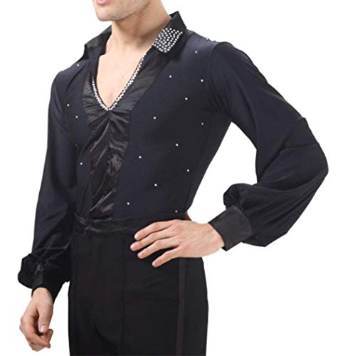 BININBOX Camisa Baile Latino Hombre Ropa Escénica Camisa De Baile Latino Tango Rumba Samba Camisa De Danza Moderna Traje Baile de Salón (Negro, EU M =Fabricante L)