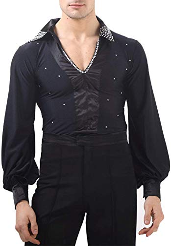 BININBOX Camisa Baile Latino Hombre Ropa Escénica Camisa De Baile Latino Tango Rumba Samba Camisa De Danza Moderna Traje Baile de Salón (Negro, EU M =Fabricante L)