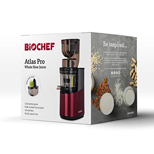 Bio Chef Atlas Whole Slow Juicer Pro – Extractor de zumos, 350W, 40 RPM, Licuadora Prensado en Frío. Garantía de por Vida en el Motor. (Negro)