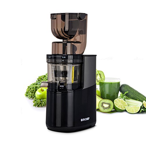 Bio Chef Atlas Whole Slow Juicer Pro – Extractor de zumos, 350W, 40 RPM, Licuadora Prensado en Frío. Garantía de por Vida en el Motor. (Negro)