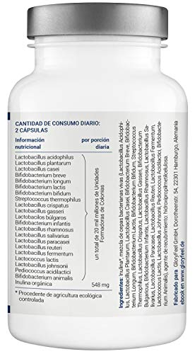 Bio Probióticos Complex - 21 cepas bacterianas MÁS Inulina Bio- 180 cápsulas veganas de liberación prolongada- 20 mil millones UFC- Flora intestinal- Lactobacillus gasseri