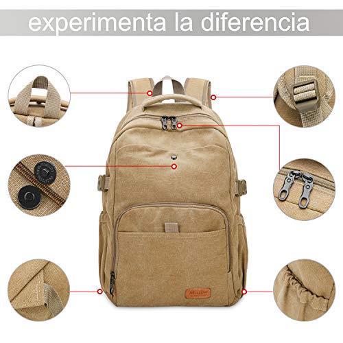 Bioasis Mochila de 40L, Unisex Vintage Mochila para Portátil Mochila Vintage Mochila de Lona Retro Mochila para Hombre Deportes al Aire Libre, Caqui