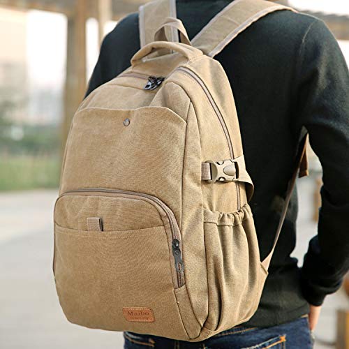 Bioasis Mochila de 40L, Unisex Vintage Mochila para Portátil Mochila Vintage Mochila de Lona Retro Mochila para Hombre Deportes al Aire Libre, Caqui