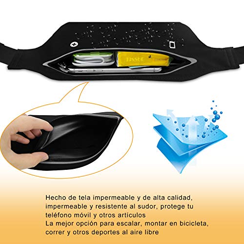 Bioasis Riñonera Deportiva, cinturón de Deporte, Mujer/Hombre, elástica, transporable y Impermeable, con Agujero de Auriculares, para el Correr, Aptitud, Ciclismo