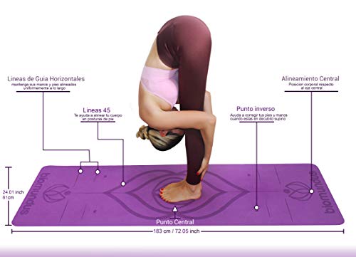 biomundus Esterilla Yoga Mat Antideslizante. Esterilla Deporte en casa con Material Ecológico TPE, con Línea de Posición, Tres Bandas Fitness, Correa y Bolsa 183x61x0.6 cm Púrpura biomundus Esterilla Yoga Mat Antideslizante. Esterilla Deporte en casa con Material Ecológico TPE, con Línea de Posición, Tres Bandas Fitness, Correa y Bolsa 183x61x0.6 cm Púrpura